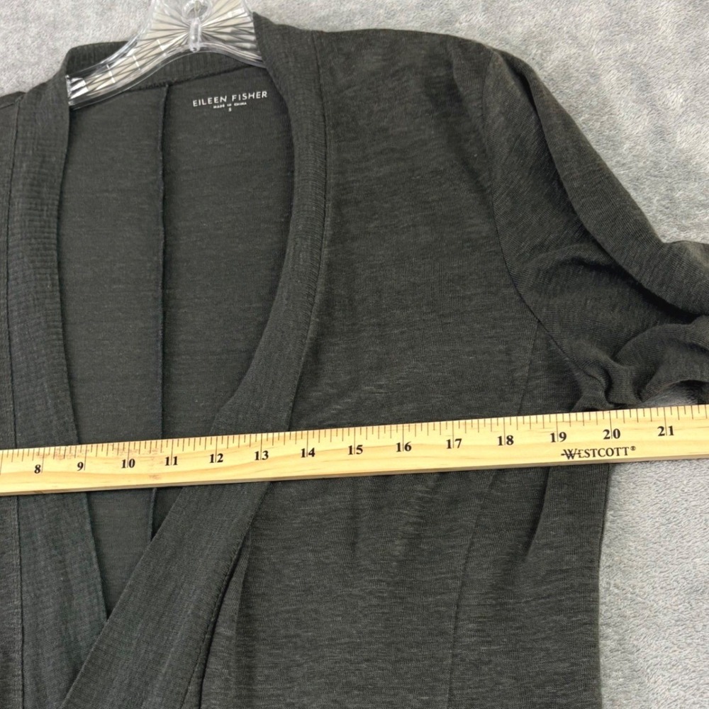 Eileen Fisher‎ S Grey 100% Linen Open Front Cardigan Draped Lagenlook Sweater - Picture 7 of 8